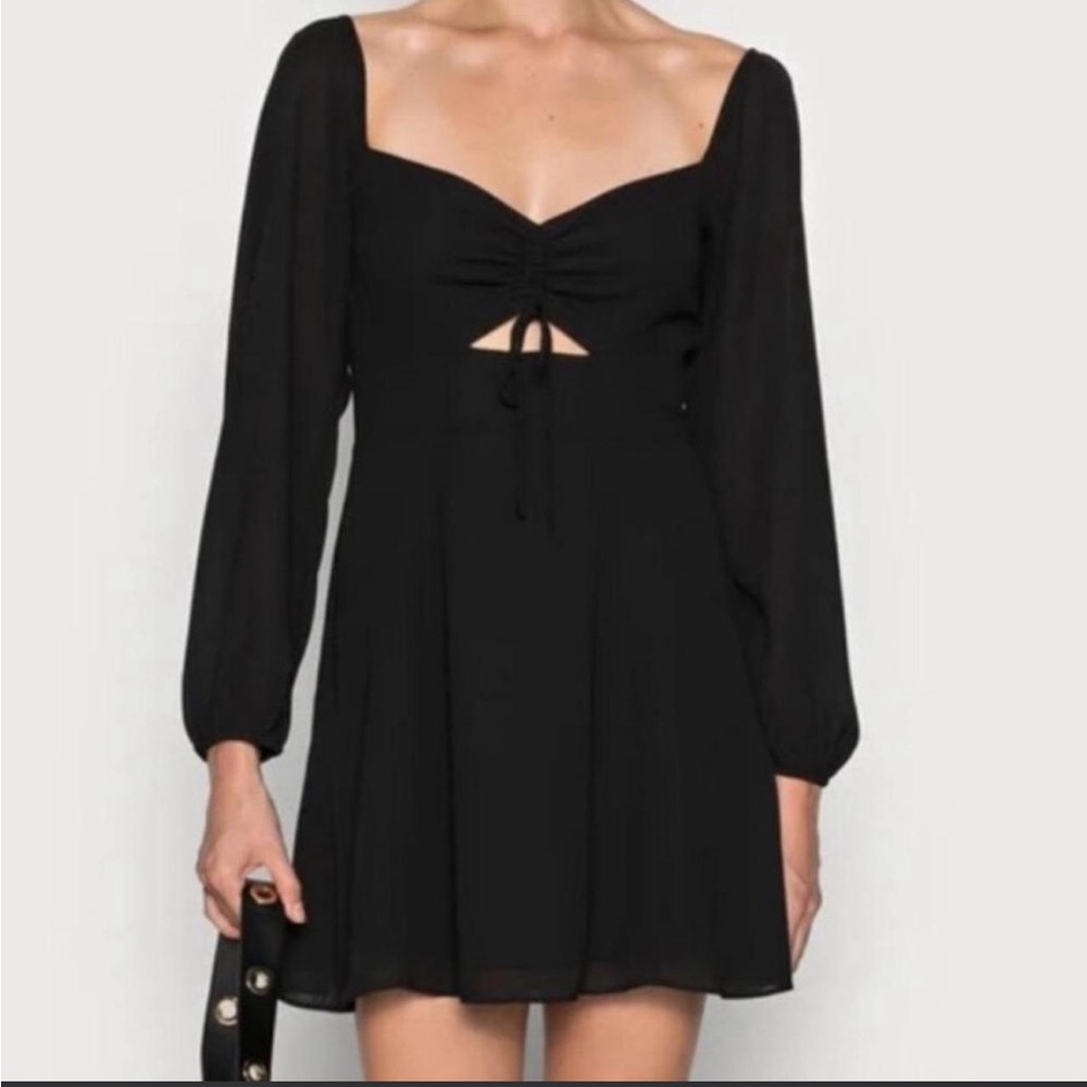 Abercrombie Black Ruched Cutout Mini Dress Long Sleeve Zipper Back Size M